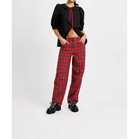 NEW ELIZA FAULKNER sam pant in red plaid - Picture 2 of 3